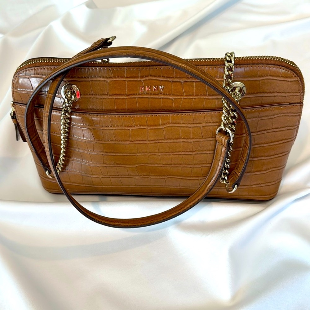 DKNY Brown Croc-Embossed Shoulder Bag